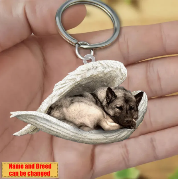 Personalized Stainless Dog Sleeping Angel Keychain - Double Sides Printed