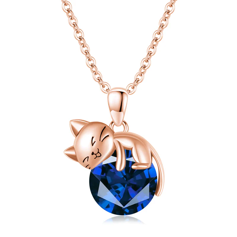Cat pendant necklace with birthstone, gift for women, daughter and mother