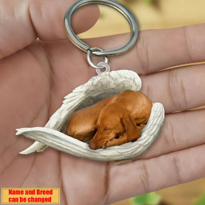 Personalized Stainless Dog Sleeping Angel Keychain - Double Sides Prin