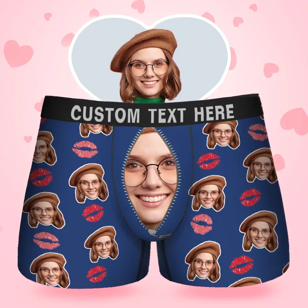 Custom Face Men's Boxer Love Heart Girlfriend Style Underwear, Birthda