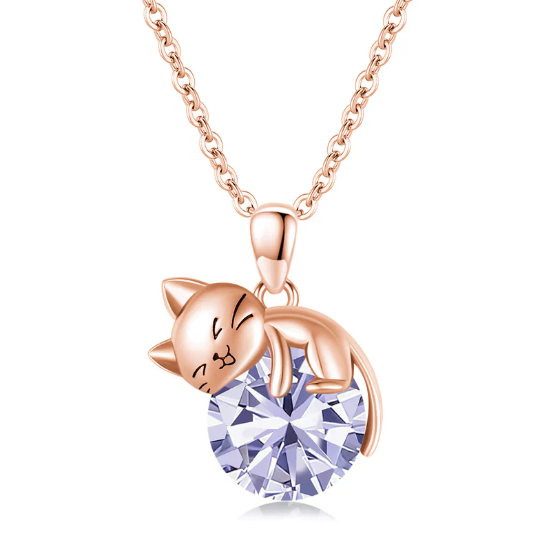 Cat pendant necklace with birthstone, gift for women, daughter and mot