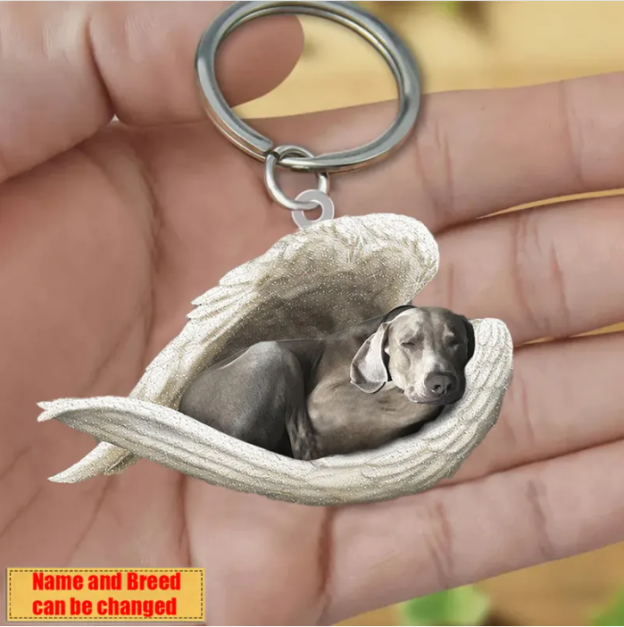 Personalized Stainless Dog Sleeping Angel Keychain - Double Sides Printed
