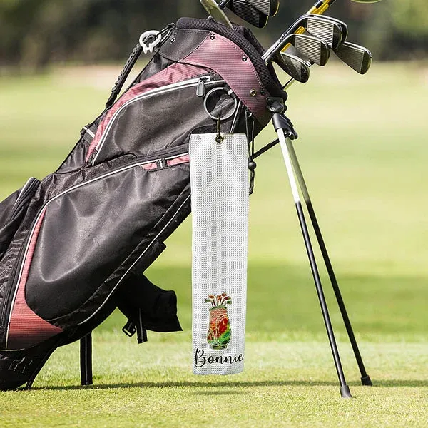 Personalized Colorful Golfing Clubs Golf Waffle Towel Absorb Sweat with Hanging Clip Name Birthday Gift for Golf Lovers