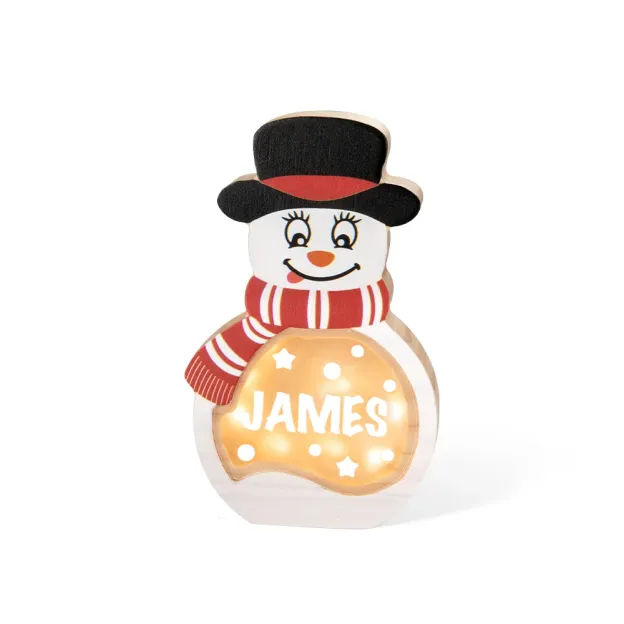 Personalized Snowman Wooden Decoration with LED Light Tabletop Winter Name Block Sign Holiday Party Supplies Christmas Gift for Family