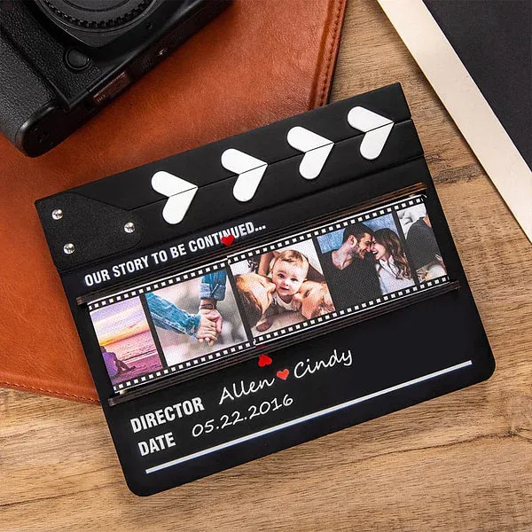 Personalized Rolling Photos Wooden Ornament with Film Clapperboard Design Anniversary Valentine's Day Romantic Gift for Couple