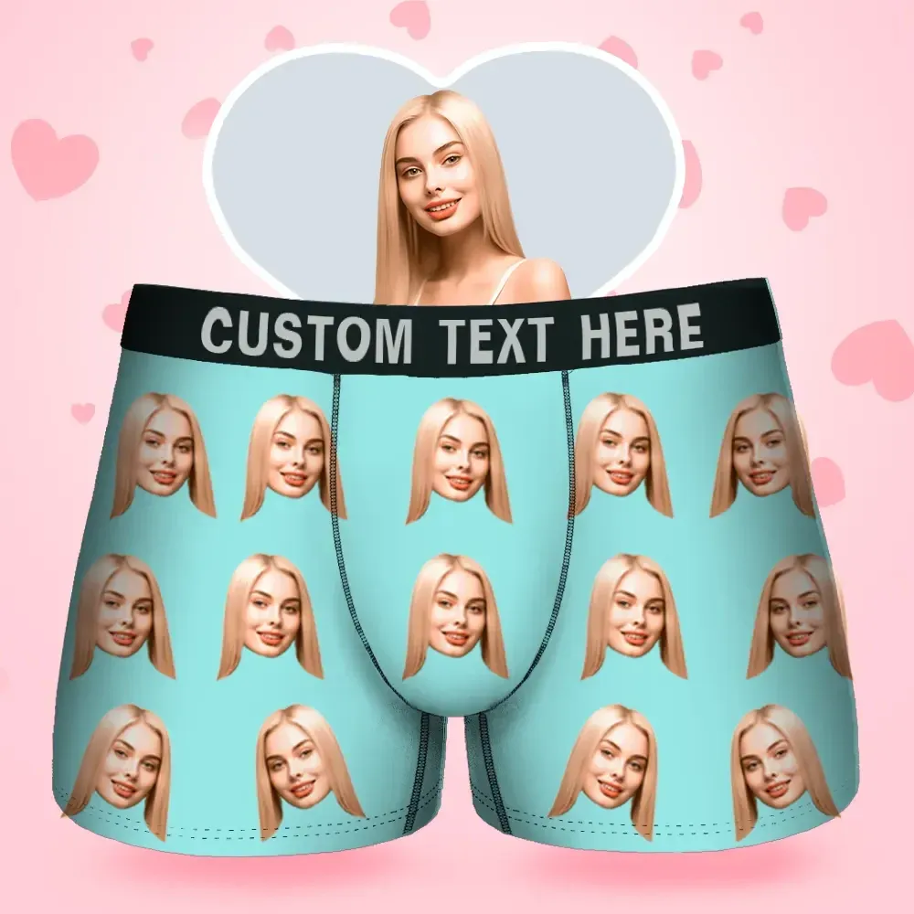 Custom Face Men's Boxer Gift For Boyfriend Style Underwear, Birthday Gifts for Husband, Waistband Text Boxer Gift