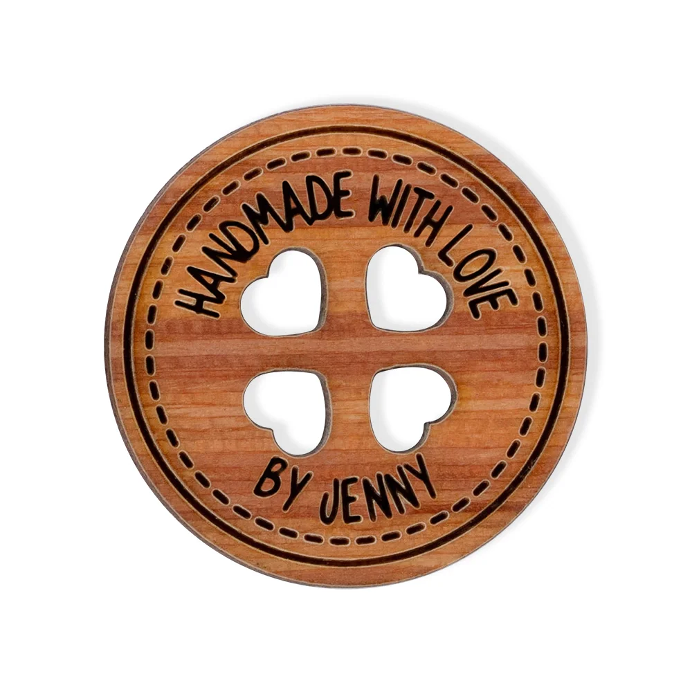 Personalized Handmade with Love Wooden Buttons Set of 10 Clothing Labe