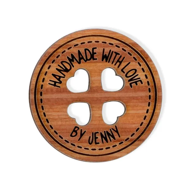 Personalized Handmade with Love Wooden Buttons Set of 10 Clothing Labels Gift for Mother Grandma Knitting Crocheting Lovers