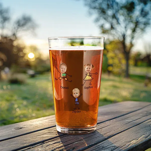 Personalized To Dad From The Reasons You Drink Photo Portrait Beer Glass with 1-4 Kid Names and Text Father’s Day Birthday for Dad Grandpa Husband