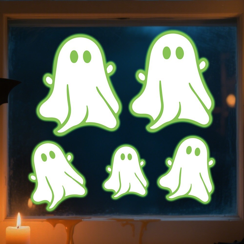Halloween ghost face green eyes bat ghost luminous sticker