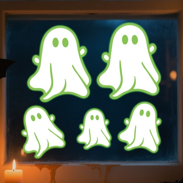 Halloween ghost face green eyes bat ghost luminous sticker