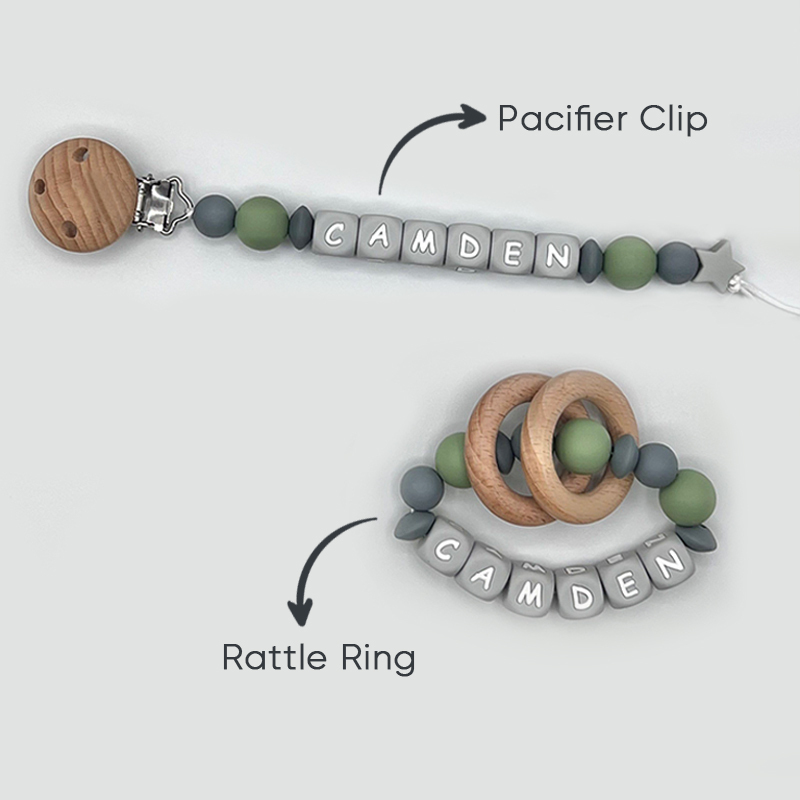 Personalized Baby Pacifier Clip & Rattle Ring