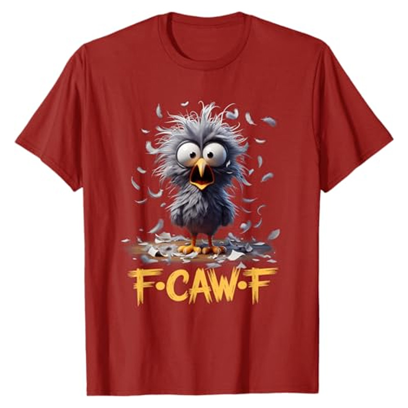 Round neck short-sleeved shirt with funny crow print