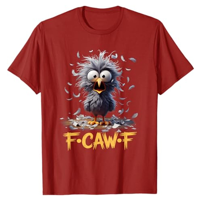 Round neck short-sleeved shirt with funny crow print