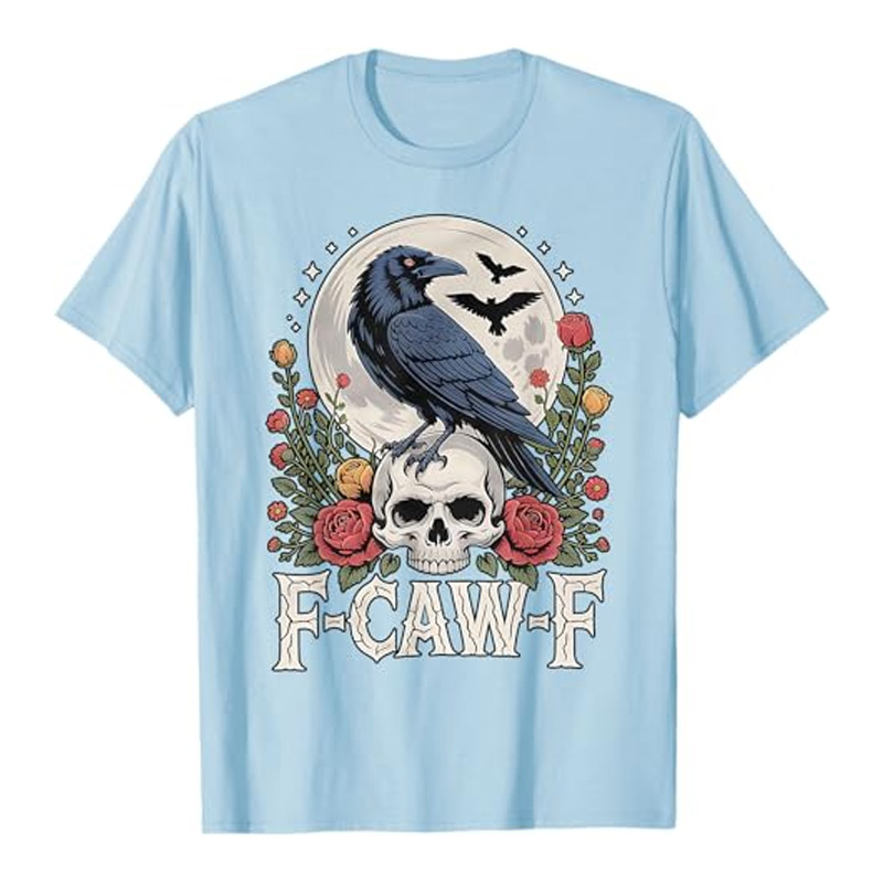 Round neck crow flower print short sleeves