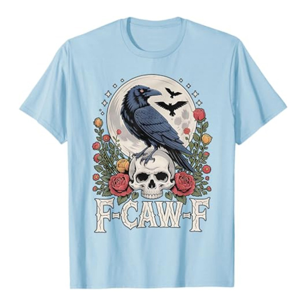 Round neck crow flower print short sleeves