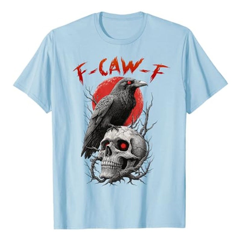Round neck crow skull print short sleeves