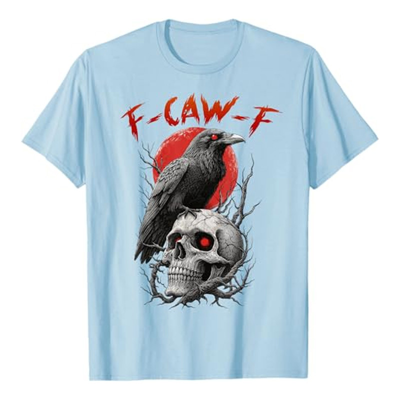 Round neck crow skull print short sleeves