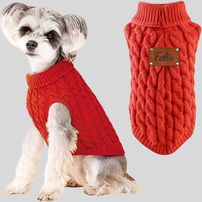 Personalised Name Leather Patch Pet Sweater