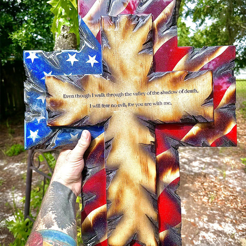 Handmade wooden cross flag