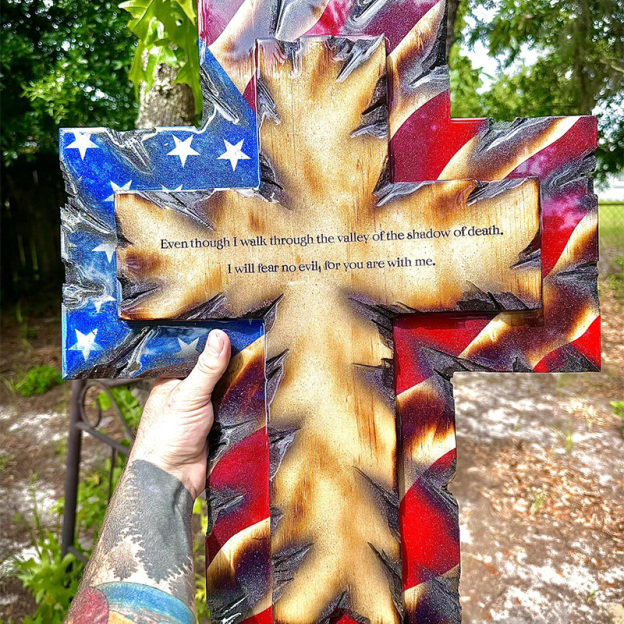 Handmade wooden cross flag