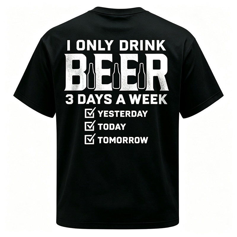 Retro Washed Cotton Creative Beer Slogan T-Shirt