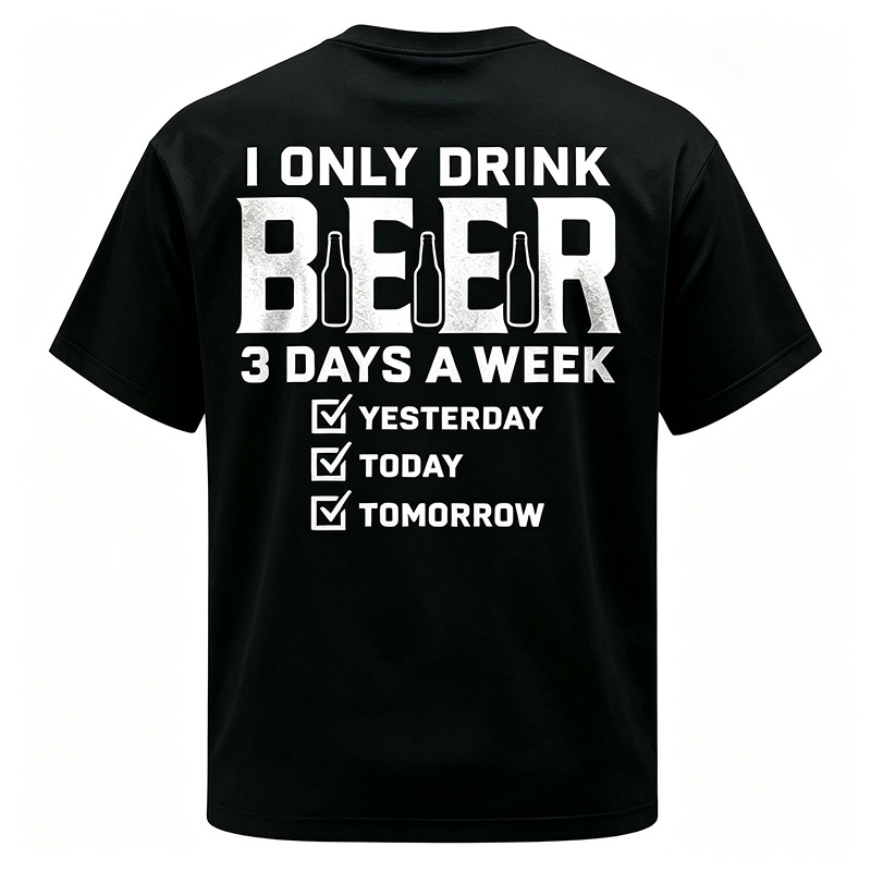 Retro Washed Cotton Creative Beer Slogan T-Shirt