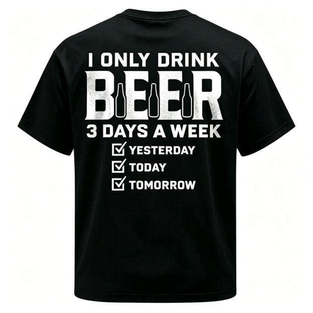 Retro Washed Cotton Creative Beer Slogan T-Shirt