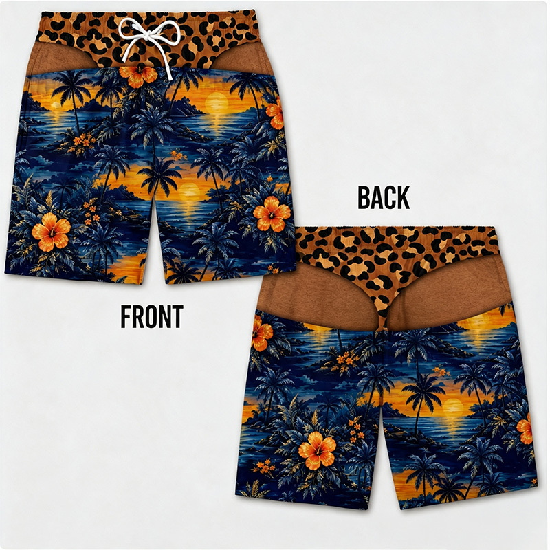 Quirky Visual Print Beach Shorts