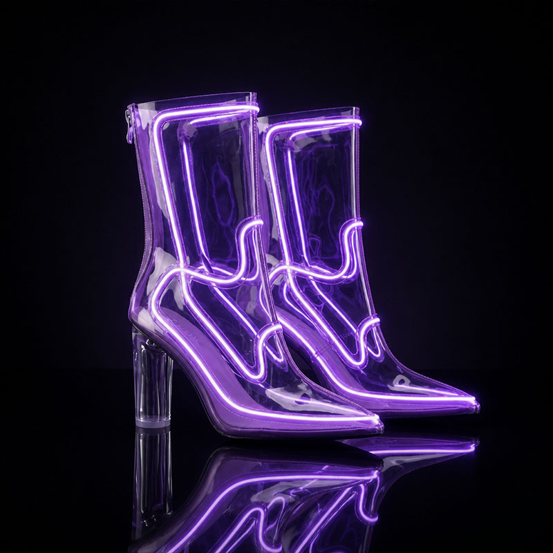 Transparent high-heeled light-up ankle boots