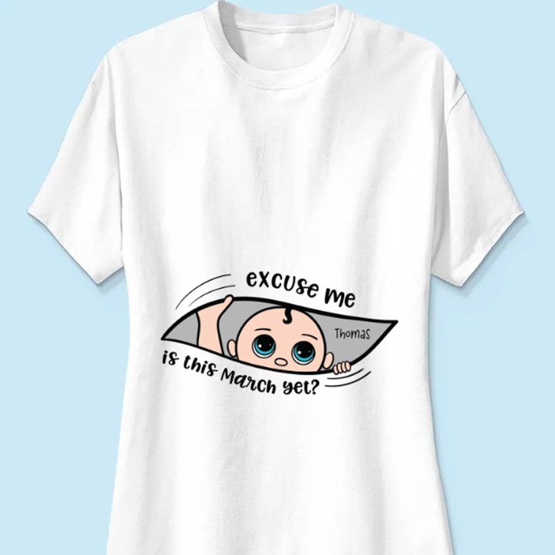 Personalized Maternity Shirt, Excuse Me Is It Yet, Pregnancy Announcement, Expecting Parents