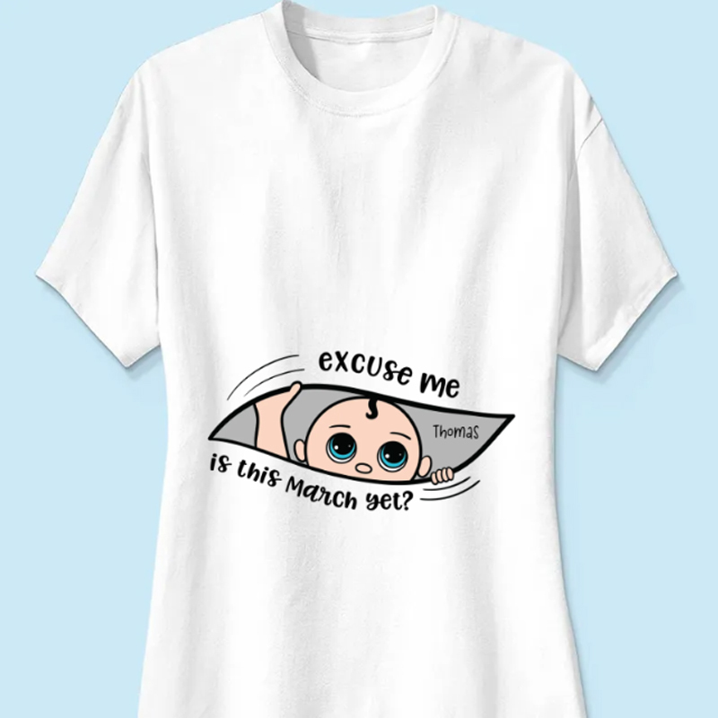 Personalized Maternity Shirt, Excuse Me Is It Yet, Pregnancy Announcement, Expecting Parents