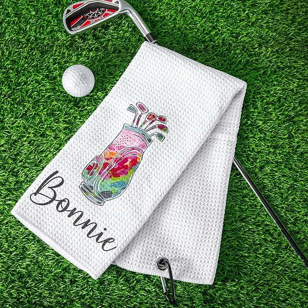 Personalized Colorful Golfing Clubs Golf Waffle Towel Absorb Sweat with Hanging Clip Name Birthday Gift for Golf Lovers
