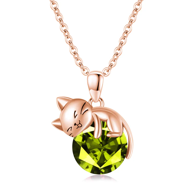 Cat pendant necklace with birthstone, gift for women, daughter and mother
