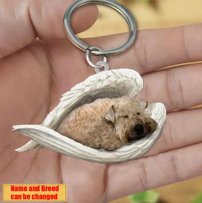 Personalized Stainless Dog Sleeping Angel Keychain - Double Sides Prin