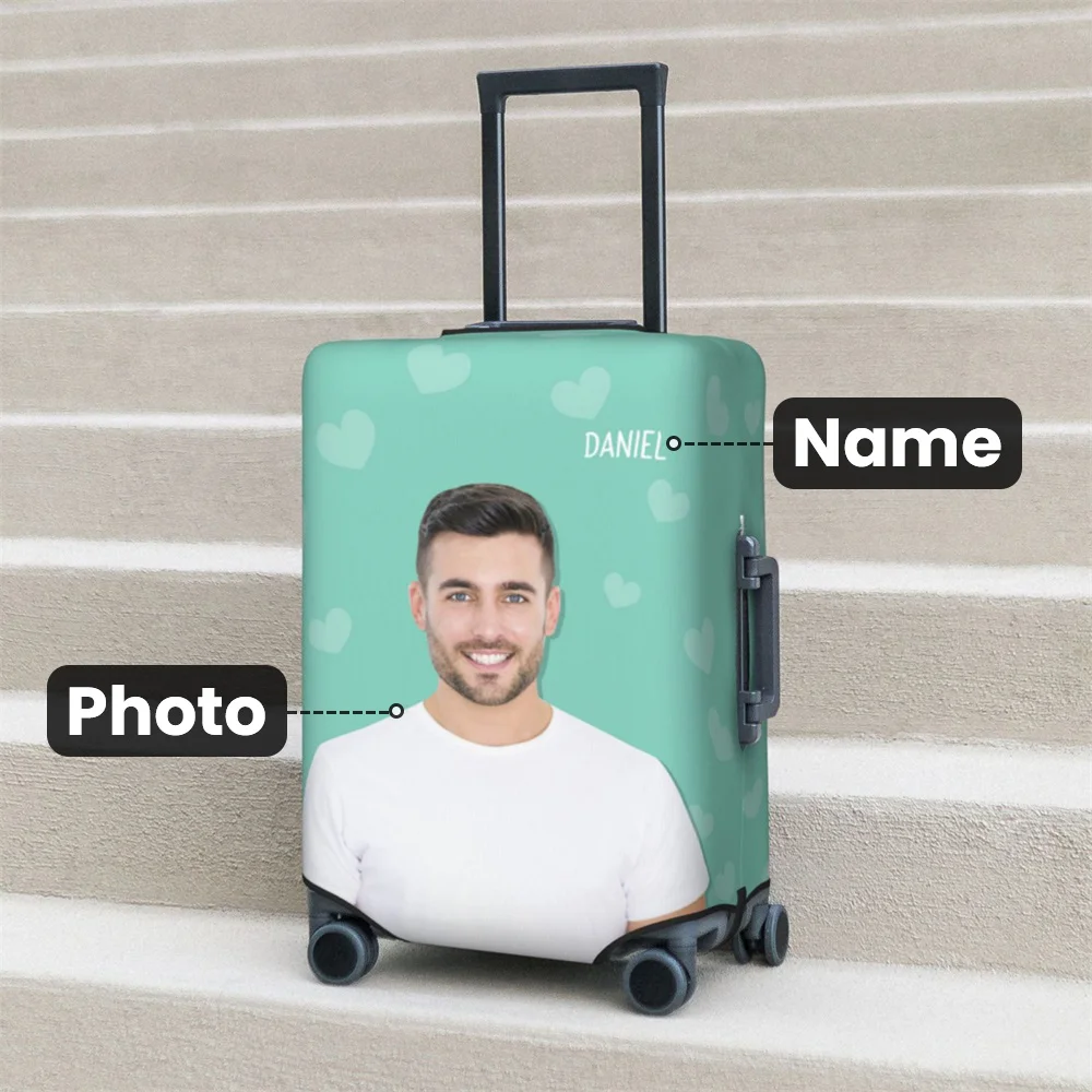Personalized Character Photo Colorful Luggage Cover with Name Travel Accessories Gift for Travel Lover