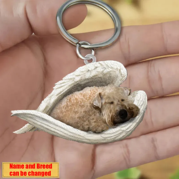 Personalized Stainless Dog Sleeping Angel Keychain - Double Sides Printed