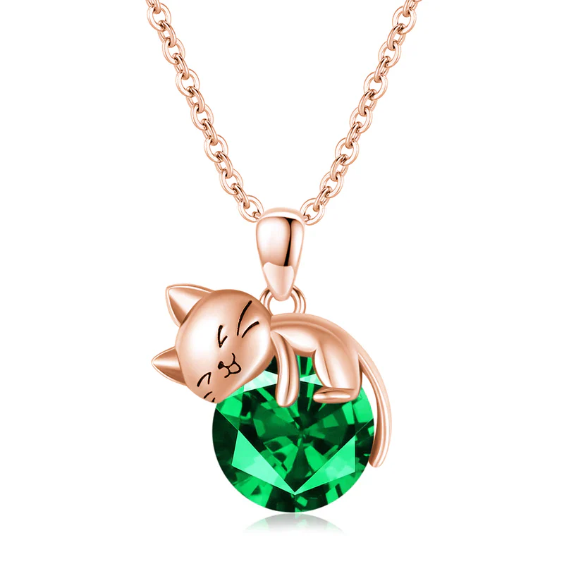 Cat pendant necklace with birthstone, gift for women, daughter and mot