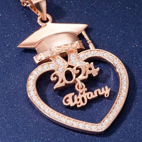Personalized Graduation Cap Heart Zircon Necklace with Name for Class of 2024 Graduation Gift for Her