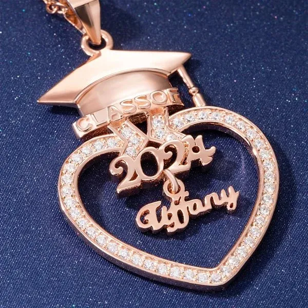 Personalized Graduation Cap Heart Zircon Necklace with Name for Class of 2024 Graduation Gift for Her