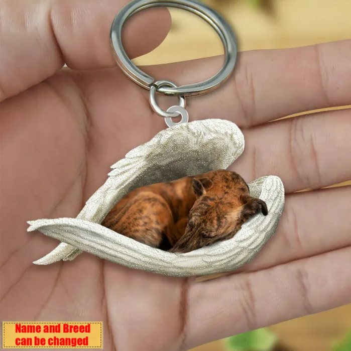Personalized Stainless Dog Sleeping Angel Keychain - Double Sides Prin