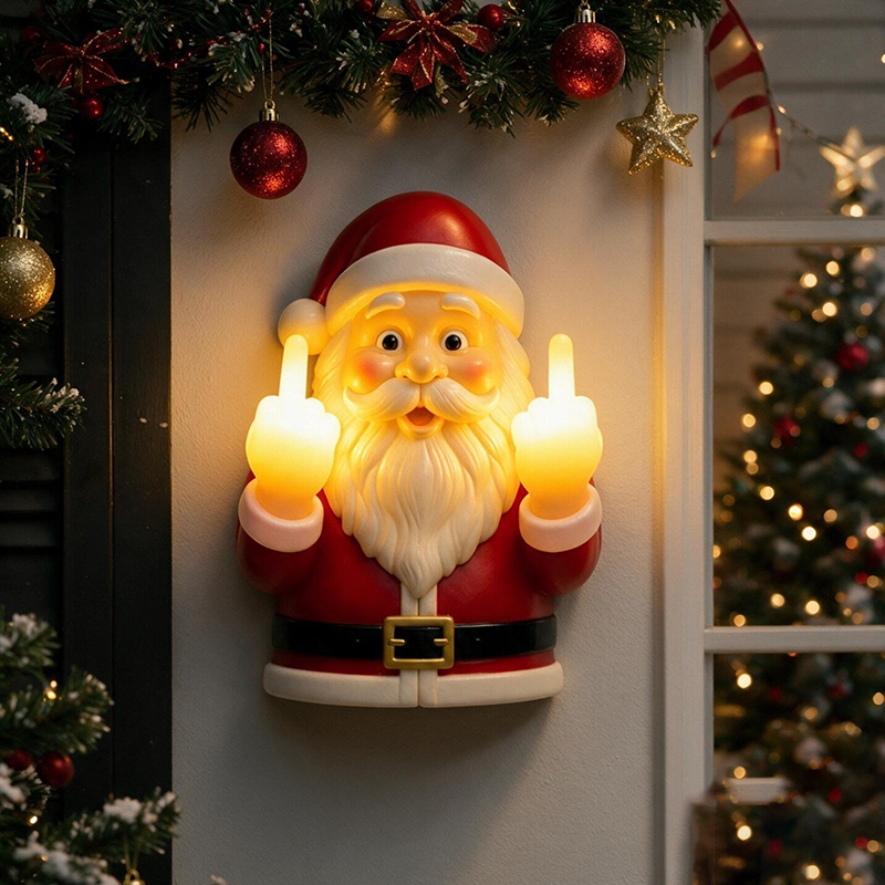Fun Light-Up Middle-Finger Santa Decoration