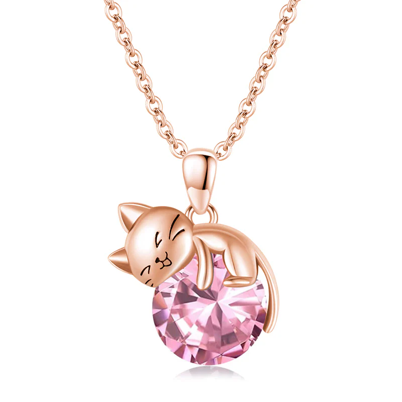 Cat pendant necklace with birthstone, gift for women, daughter and mot