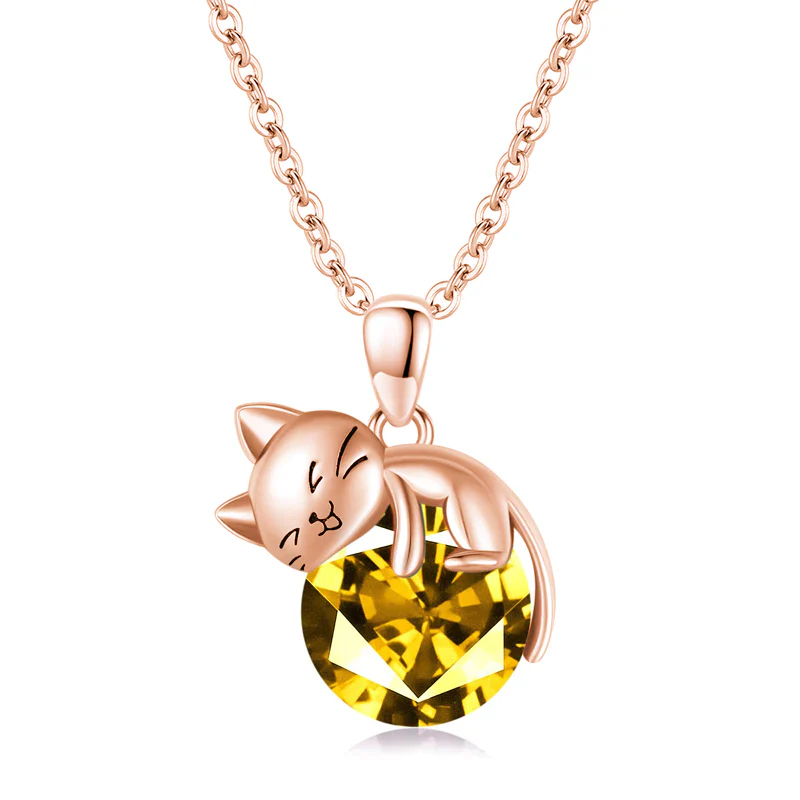 Cat pendant necklace with birthstone, gift for women, daughter and mot