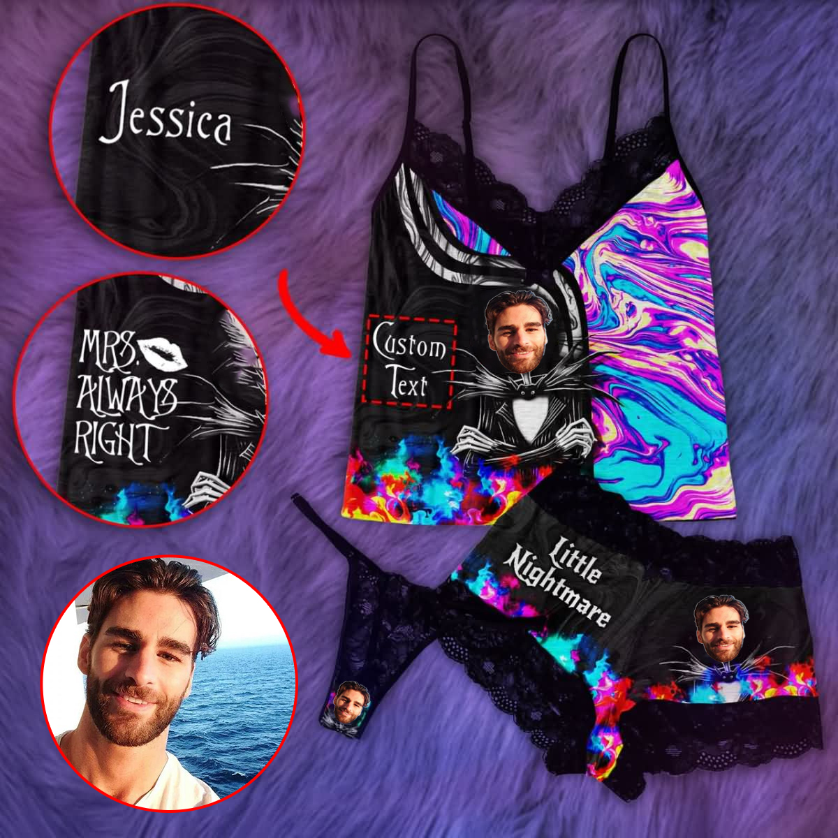 Women's Pajama Set, Sexy Nightmare Lace 3 Piece Sleepwear