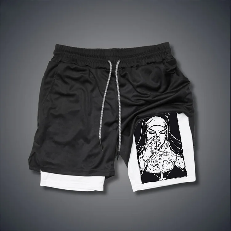 BAD RELIGIOUS NUN GRAPHIC CASUAL GYM PERFORMANCE SHORTS