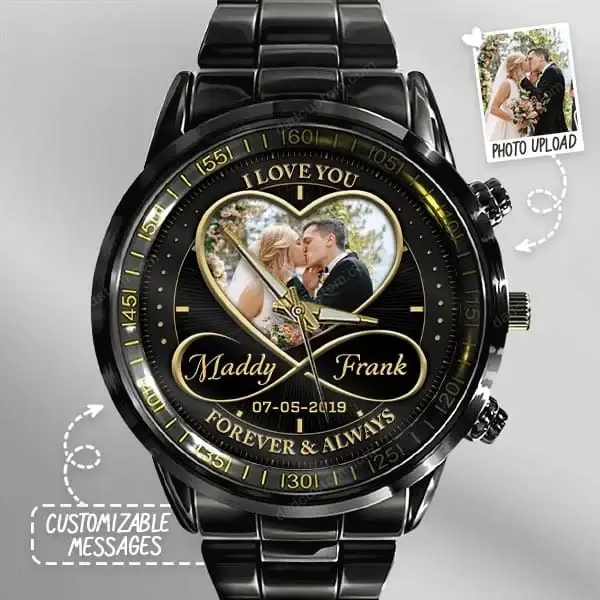 Couple Photo Upload - Custom Metal Watch - The best anniversary gift for husband