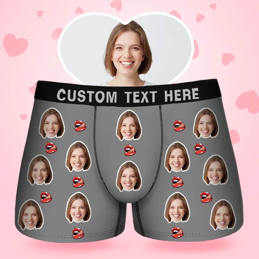Father's Day Gifts Custom Face Men's Boxer Kiss Lip Gift For Him Coupl