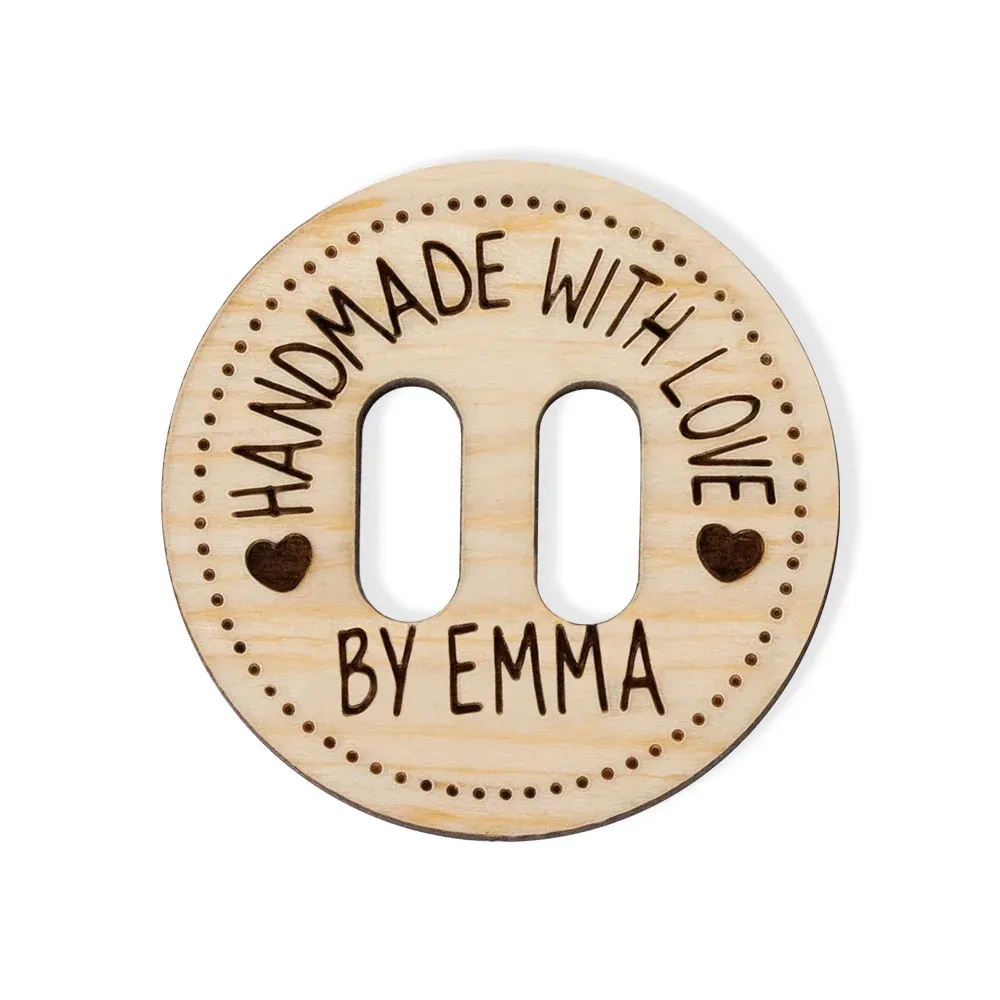 Personalized Handmade with Love Wooden Buttons Set of 10 Clothing Labels Gift for Mother Grandma Knitting Crocheting Lovers
