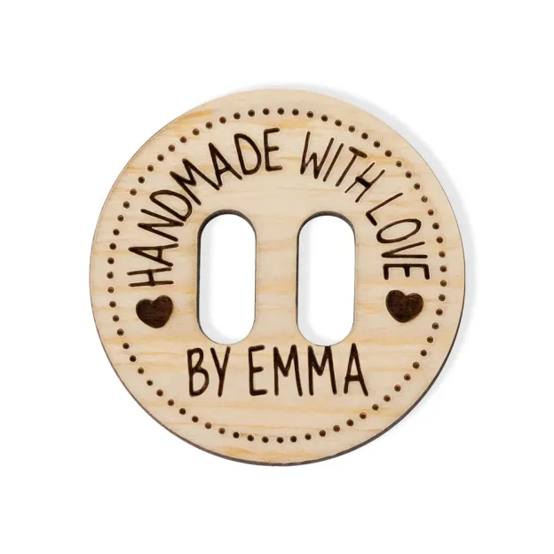 Personalized Handmade with Love Wooden Buttons Set of 10 Clothing Labels Gift for Mother Grandma Knitting Crocheting Lovers